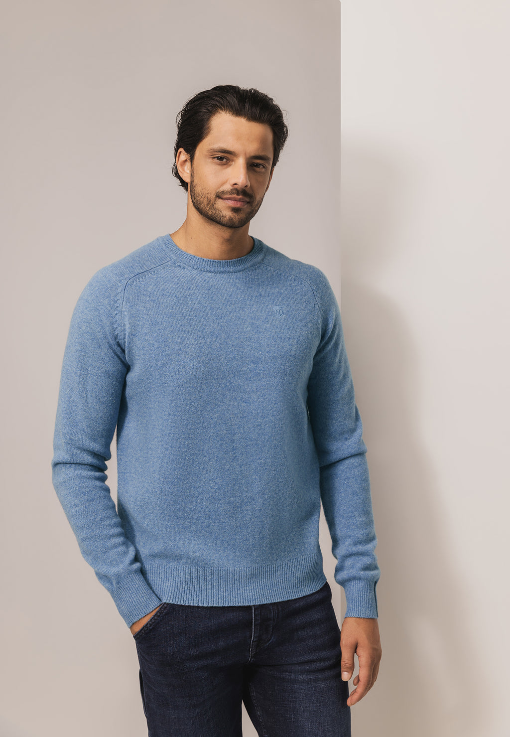 Lambswool jumper with saddle sleeves