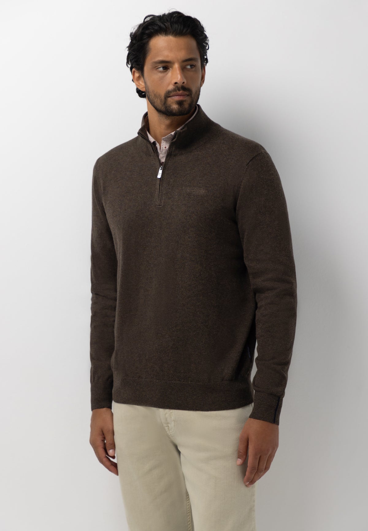 Jumper with half zip and embroidery