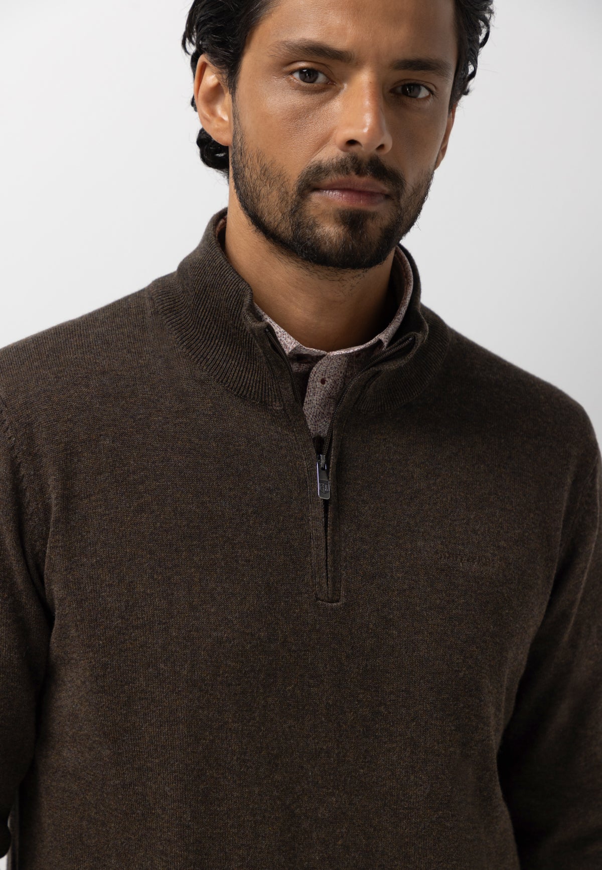 Jumper with half zip and embroidery