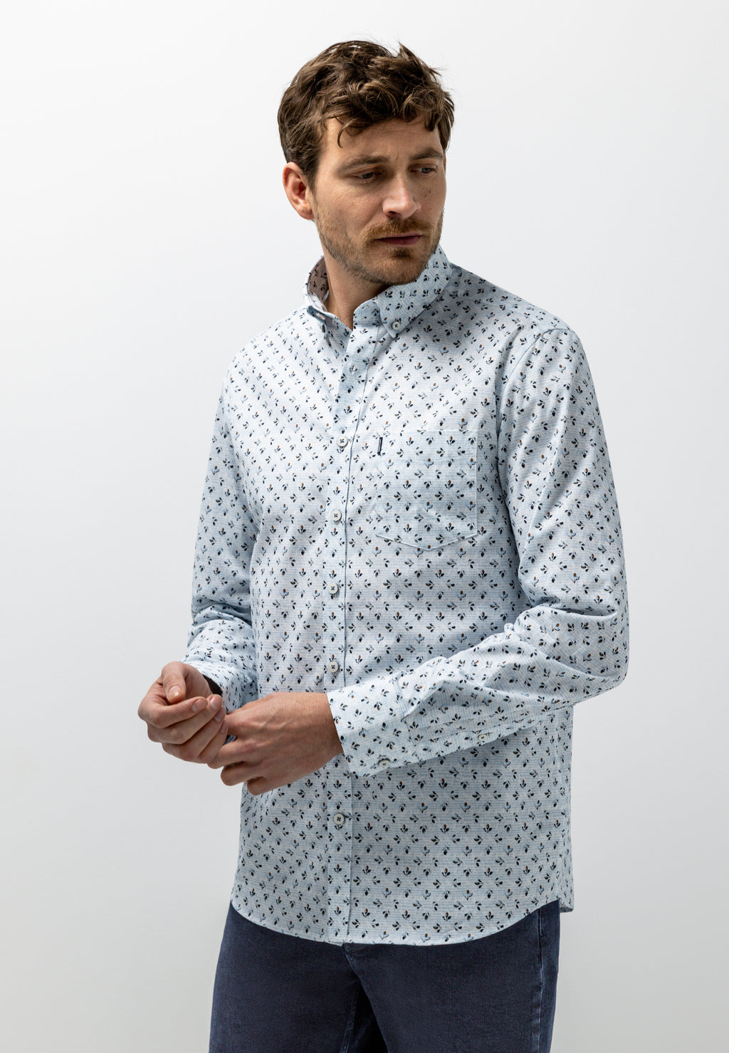 Overhemd met all-over print en structuur