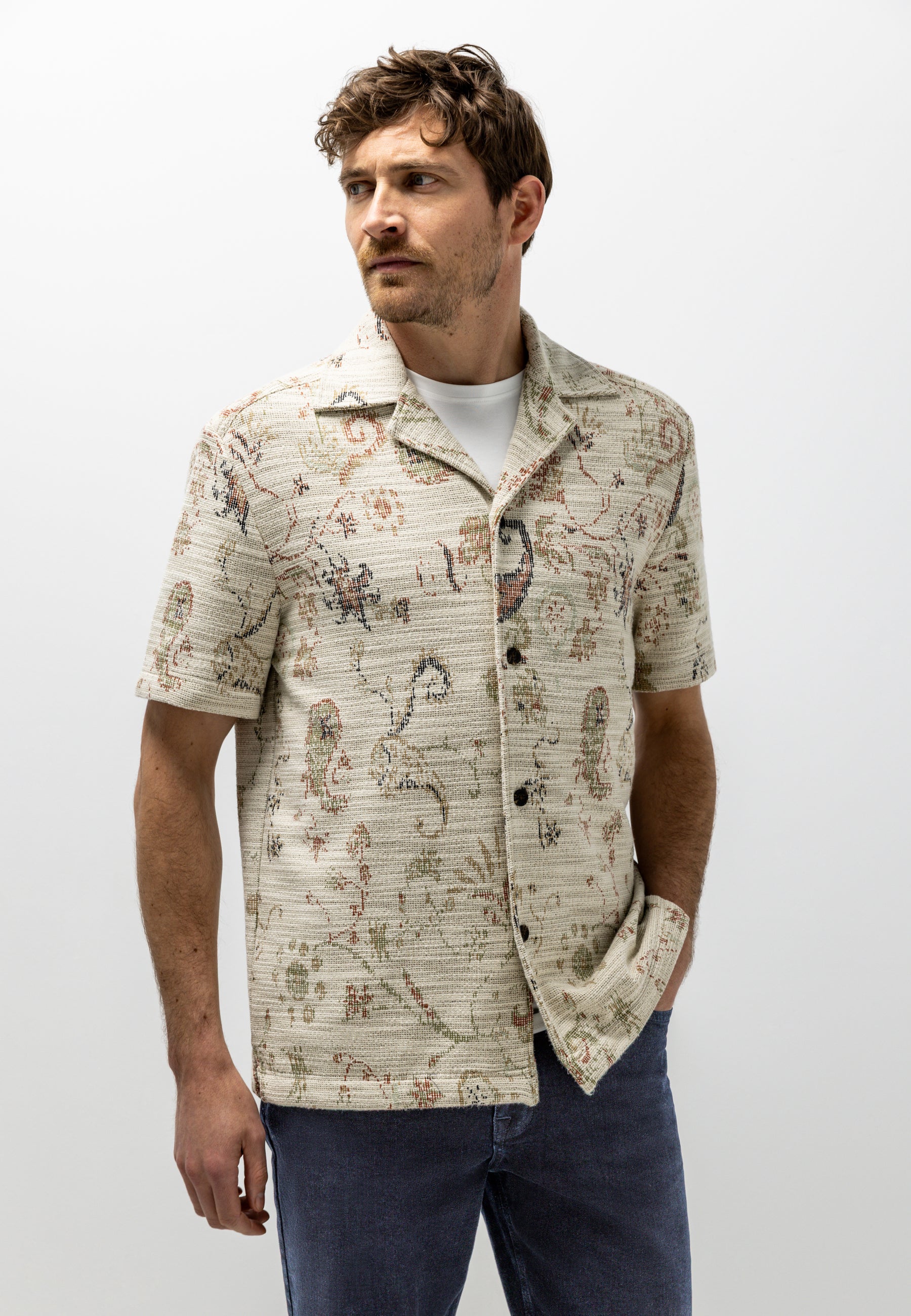 Overhemd met all-over print en structuur