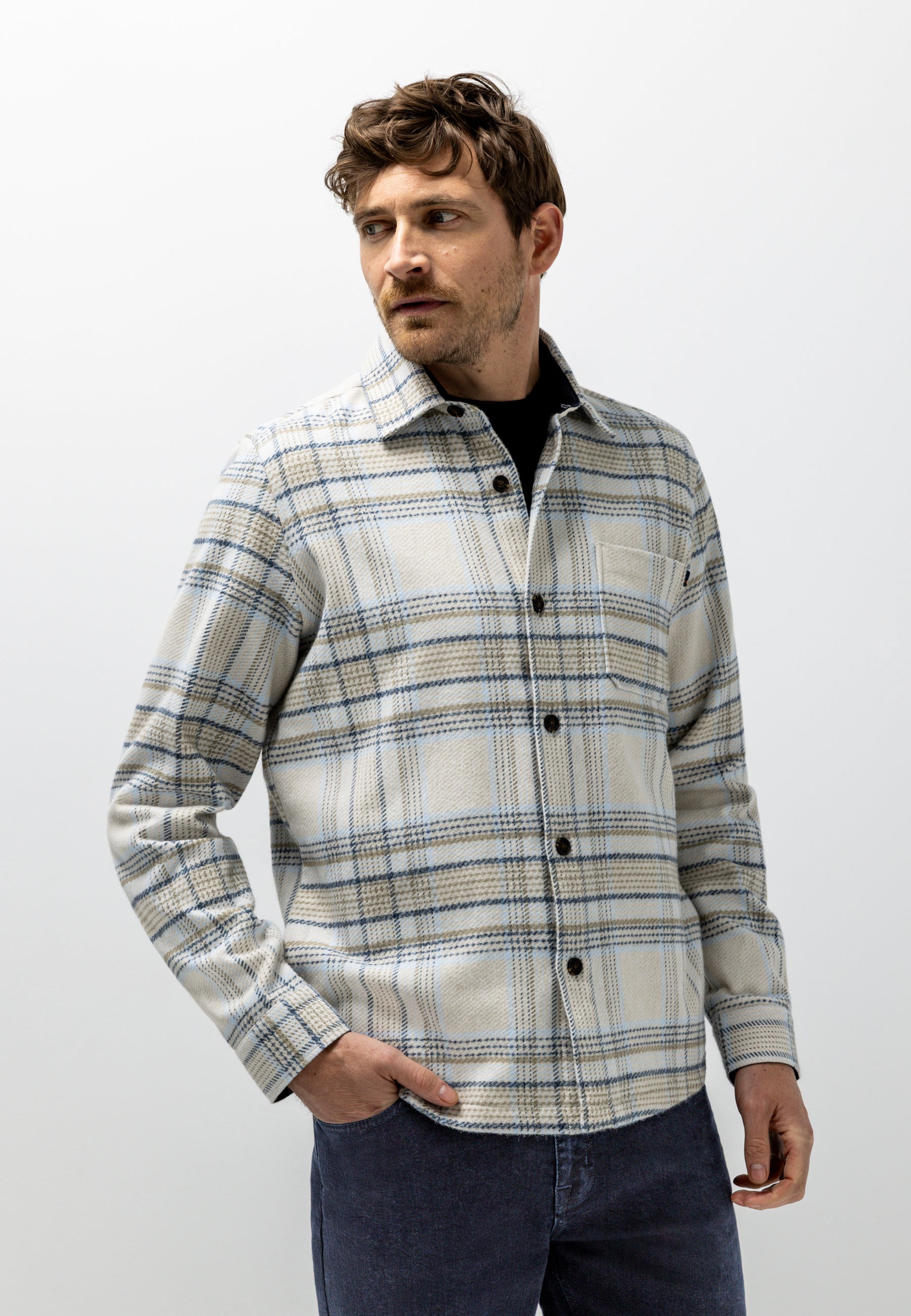 Twill overshirt with check pattern