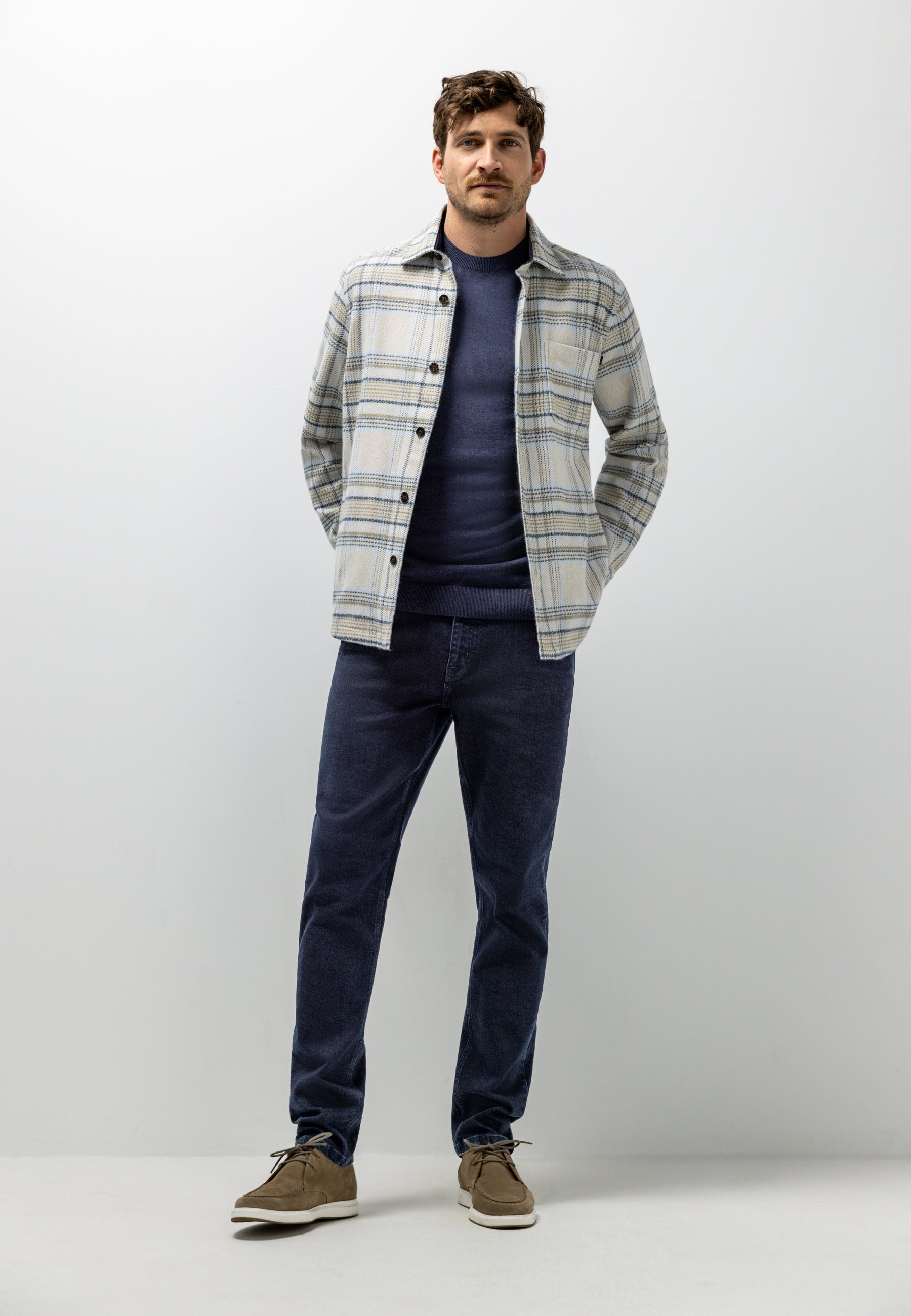 Twill overshirt with check pattern