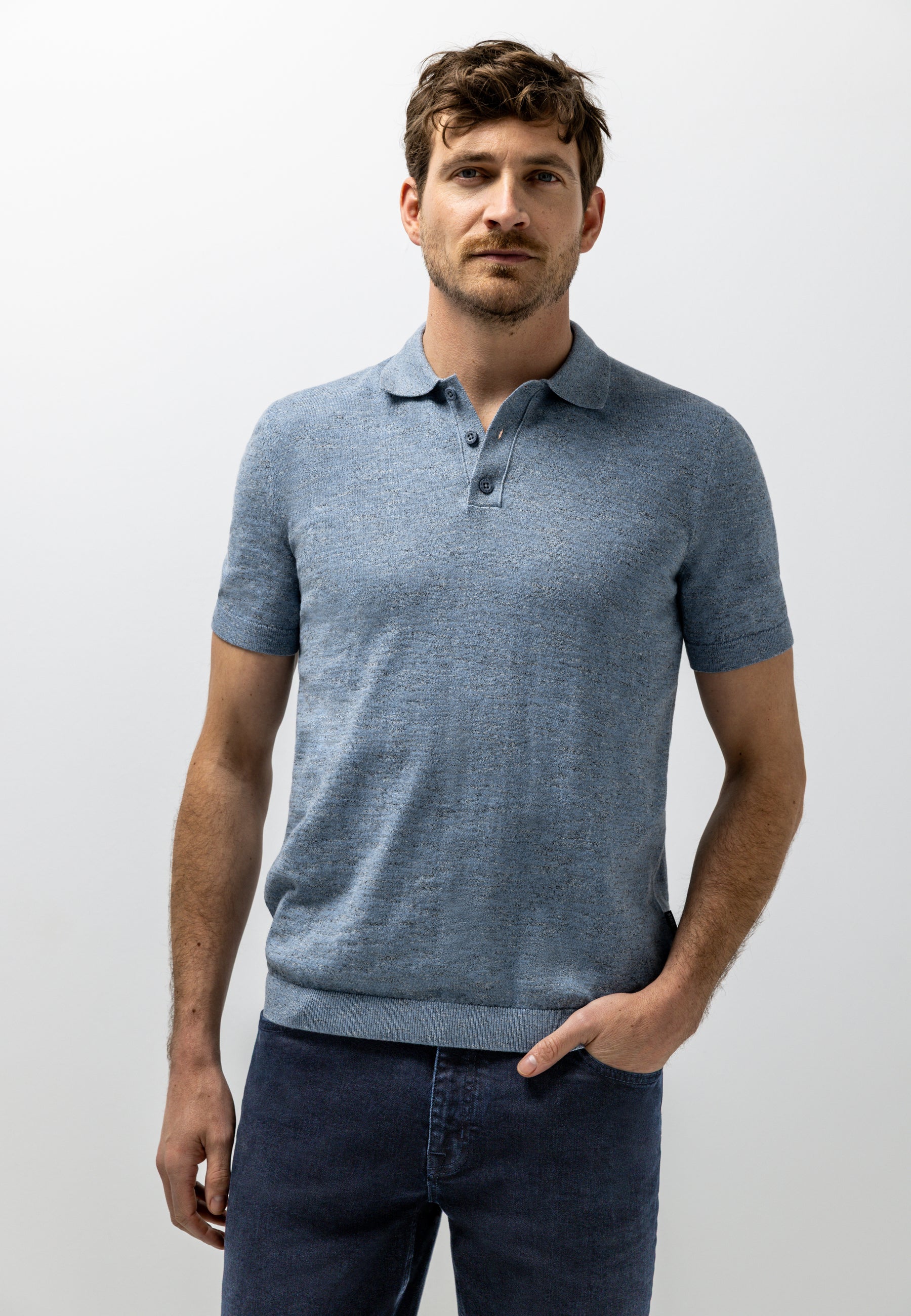 Gebreide polo met gemêleerd effect