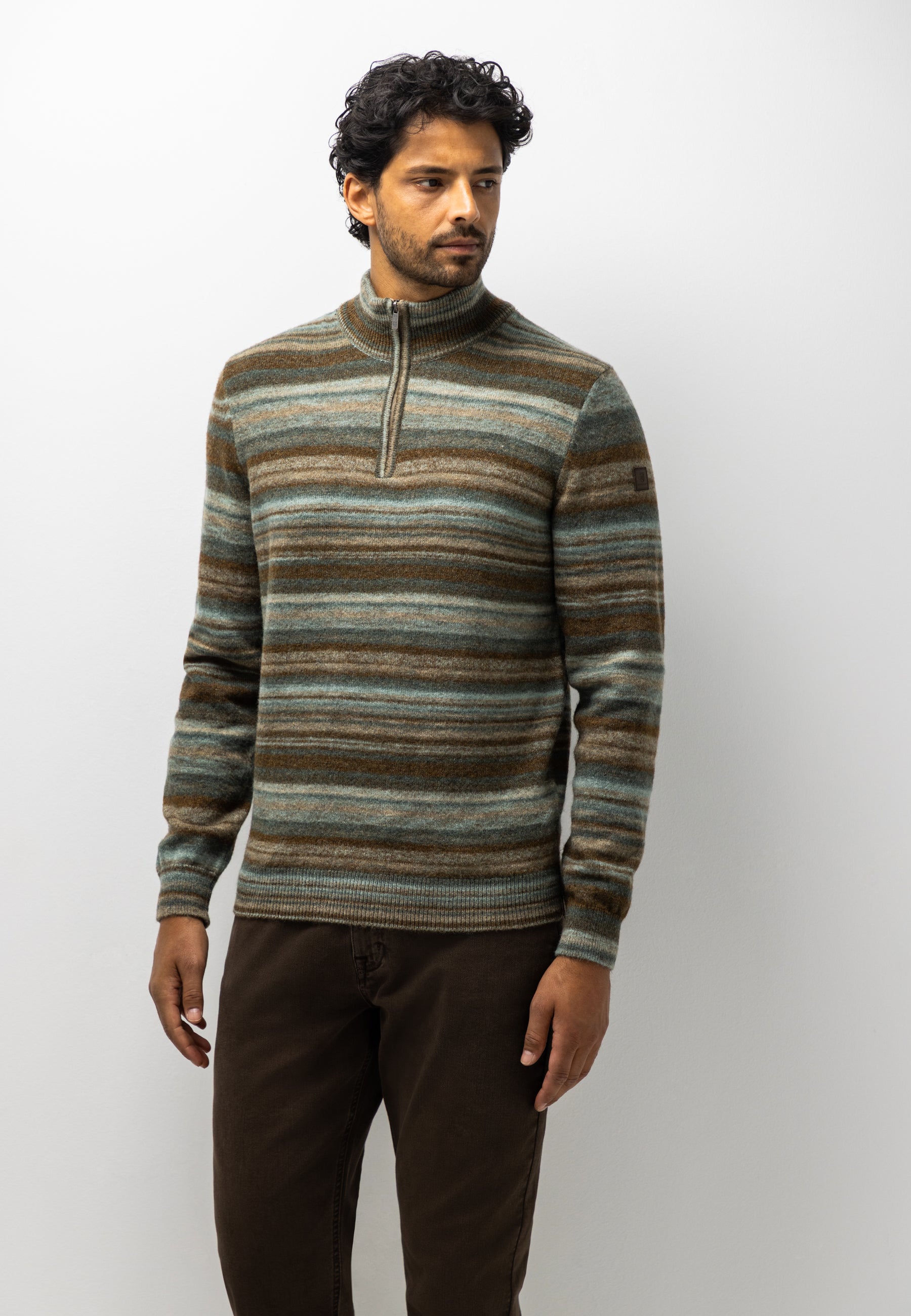 Striped jumper with half zip