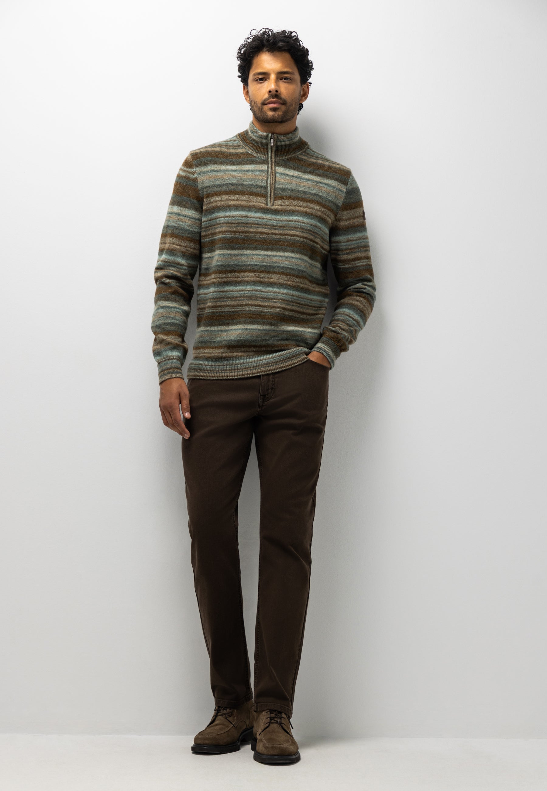 Striped jumper with half zip