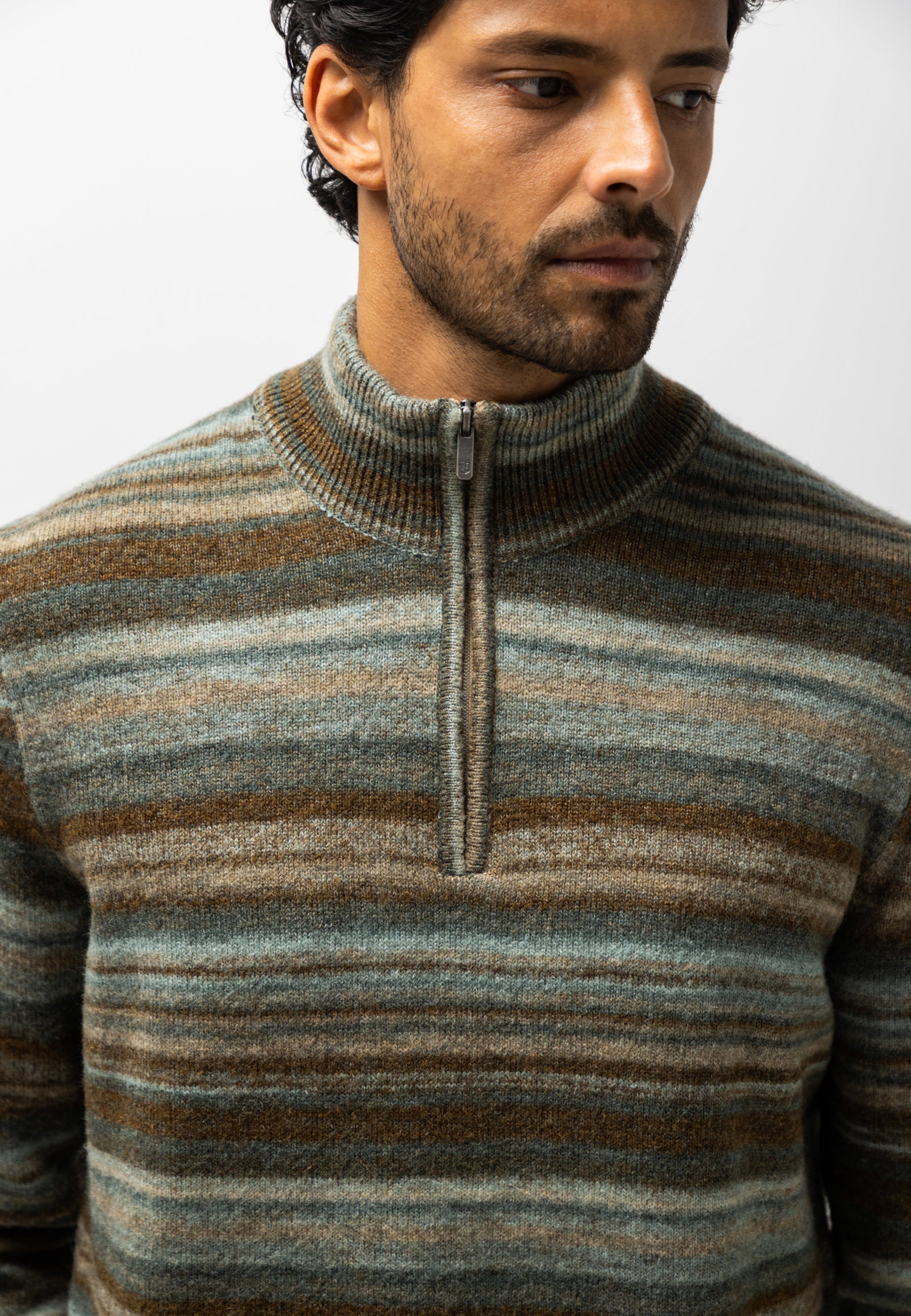 Striped jumper with half zip