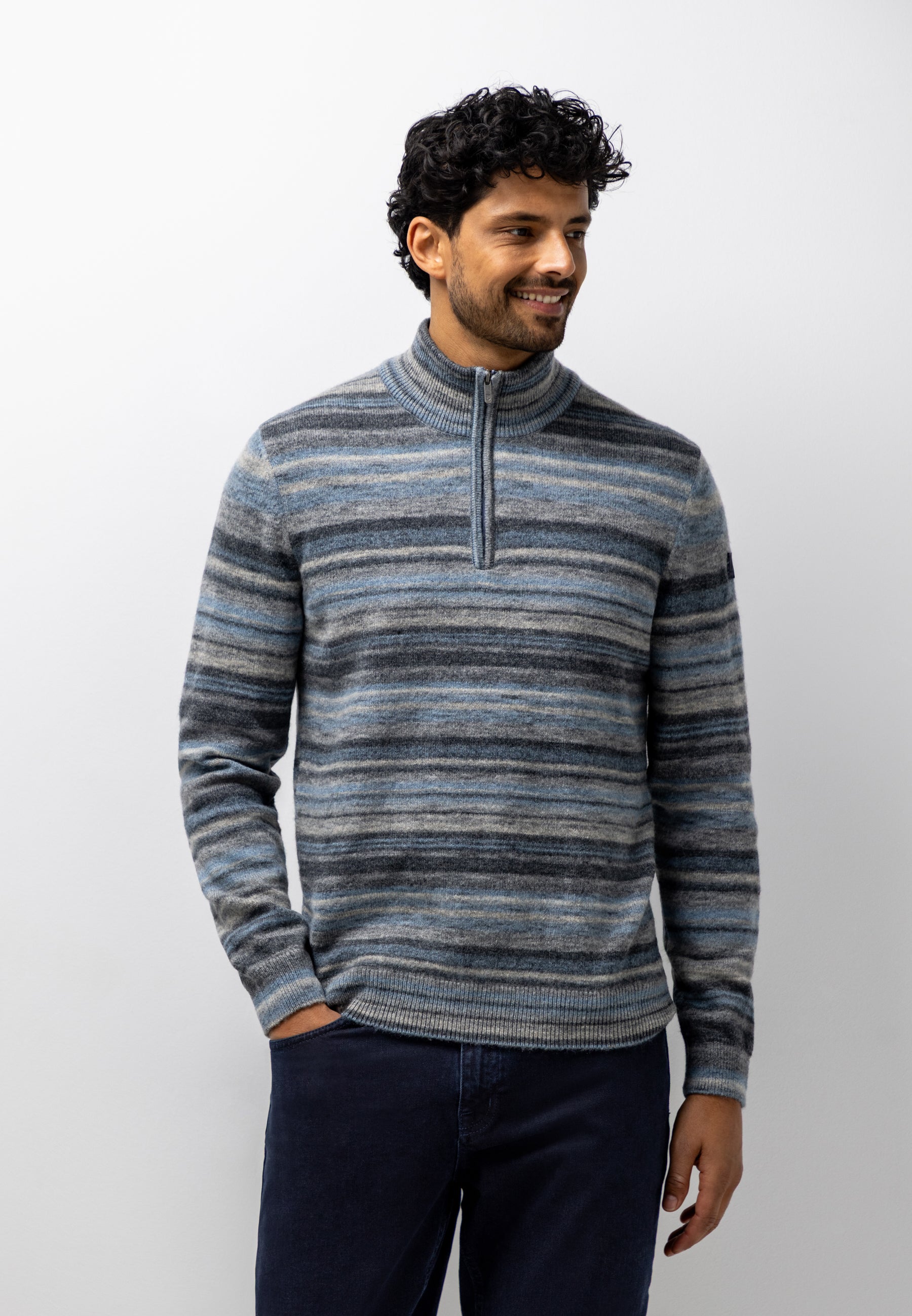 Striped jumper with half zip