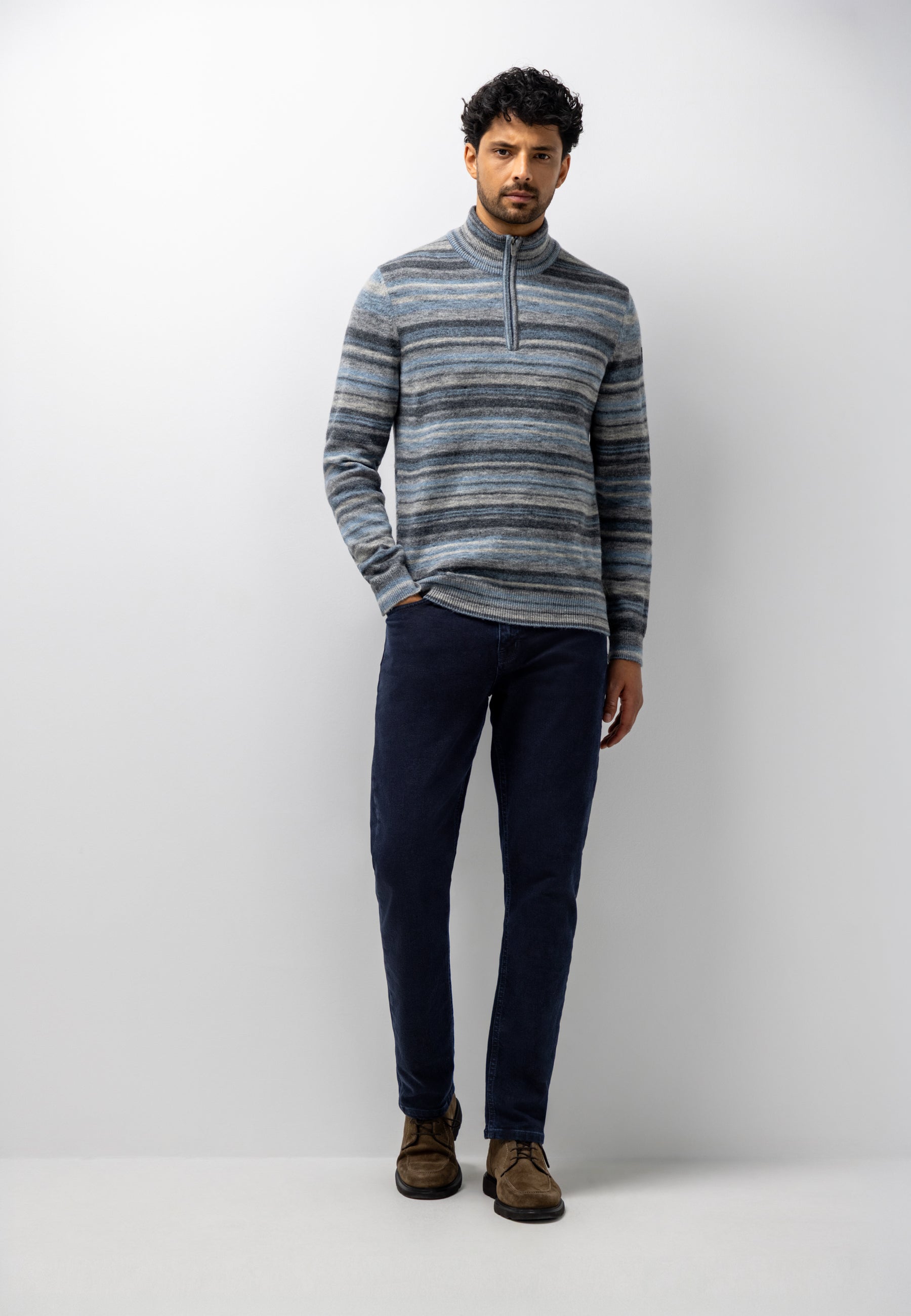Striped jumper with half zip