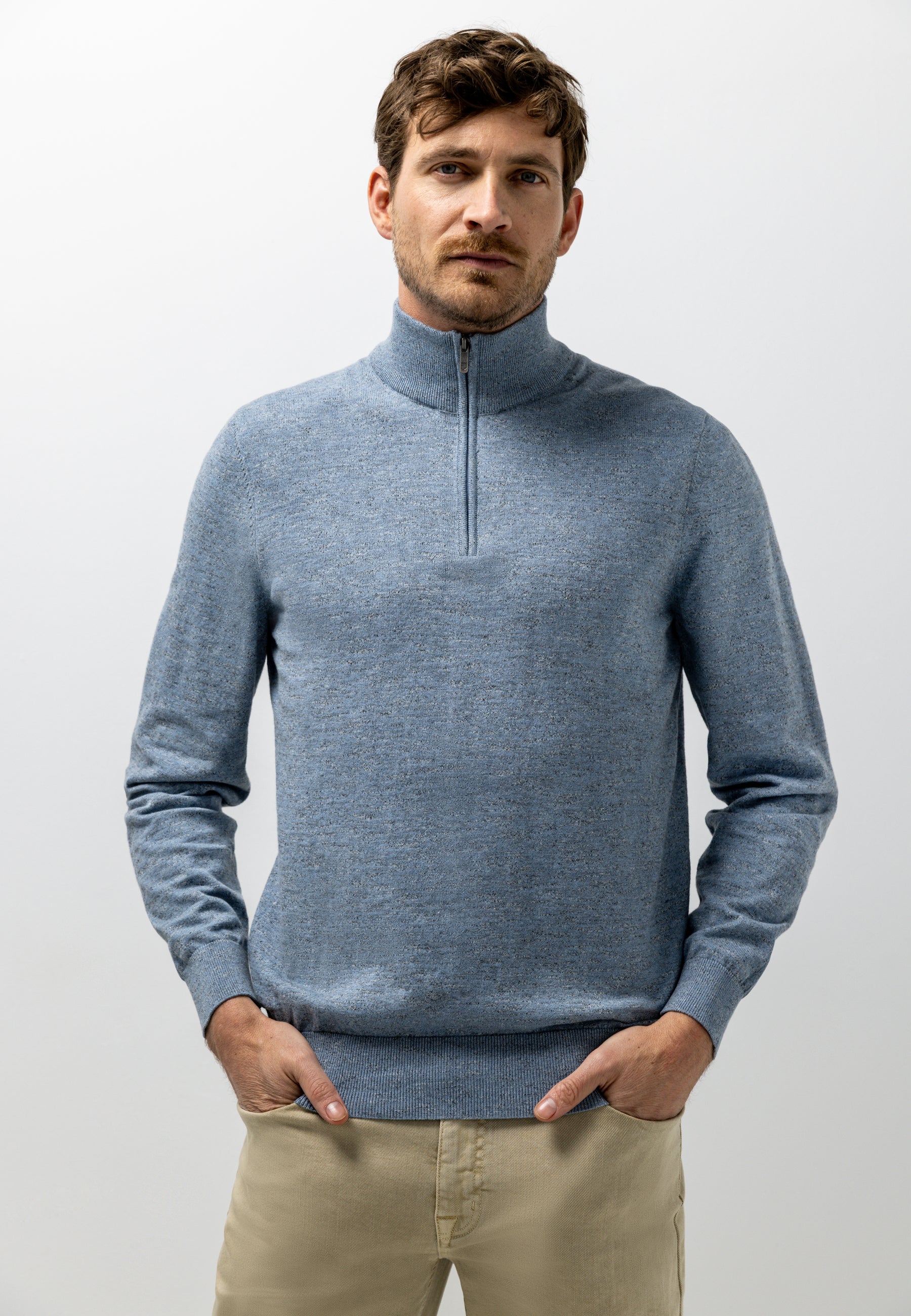Mélange jumper with half zip