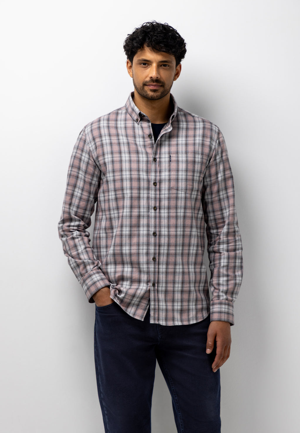 Shirt with mélange check pattern