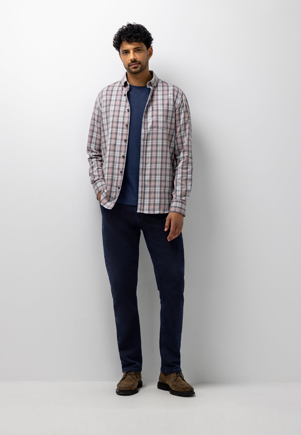 Shirt with mélange check pattern