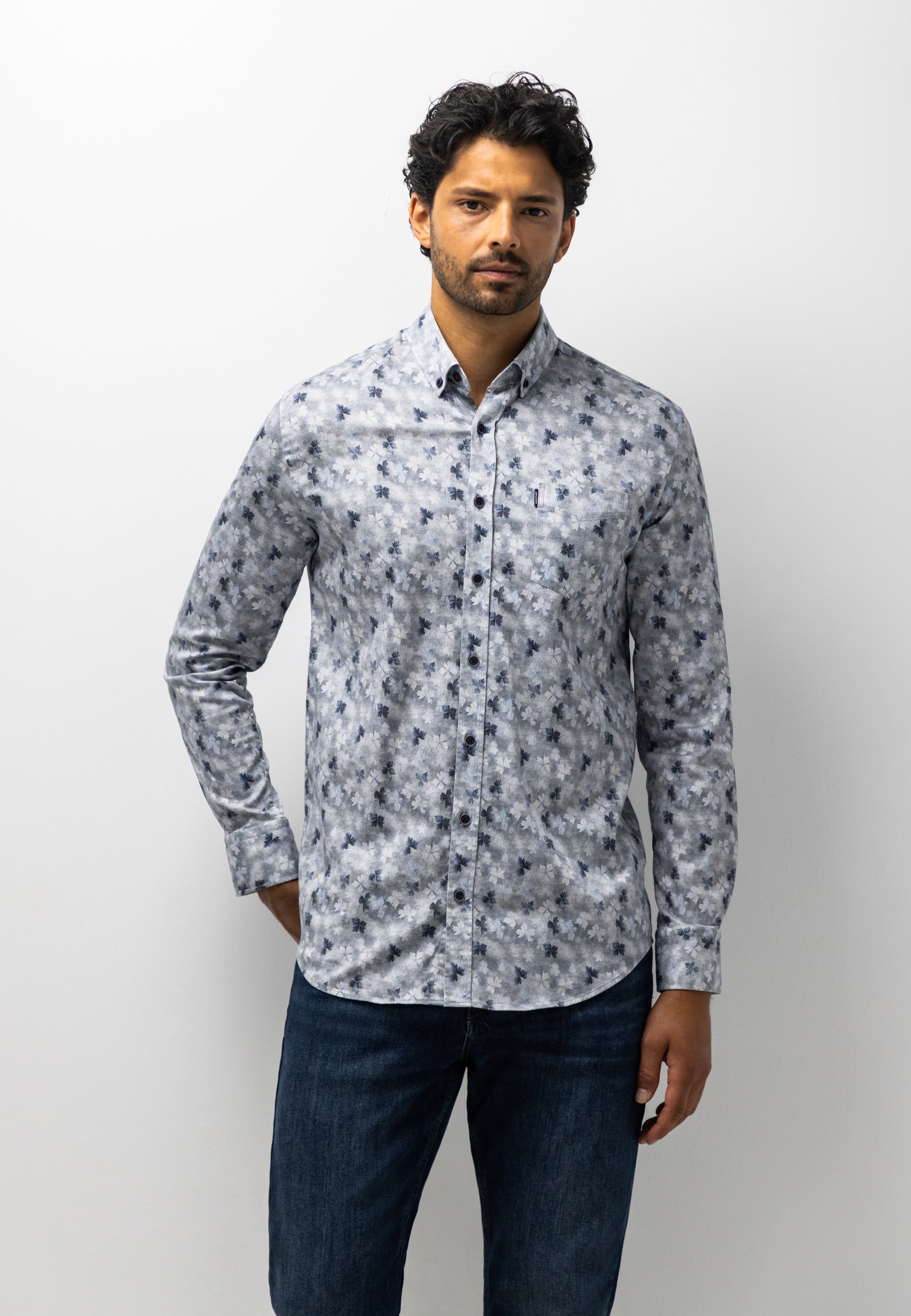 Flannel shirt with botanical print