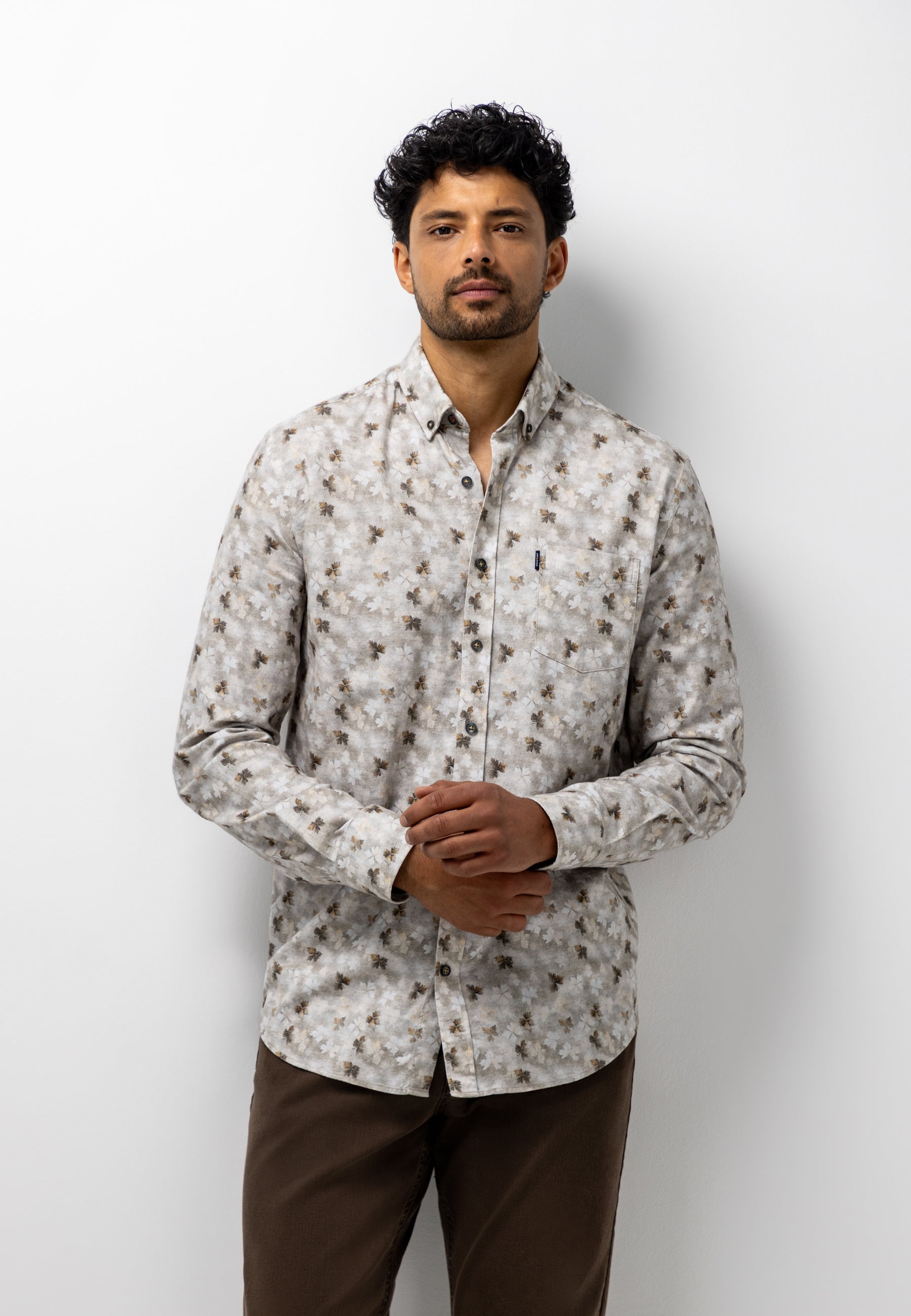 Flannel shirt with botanical print