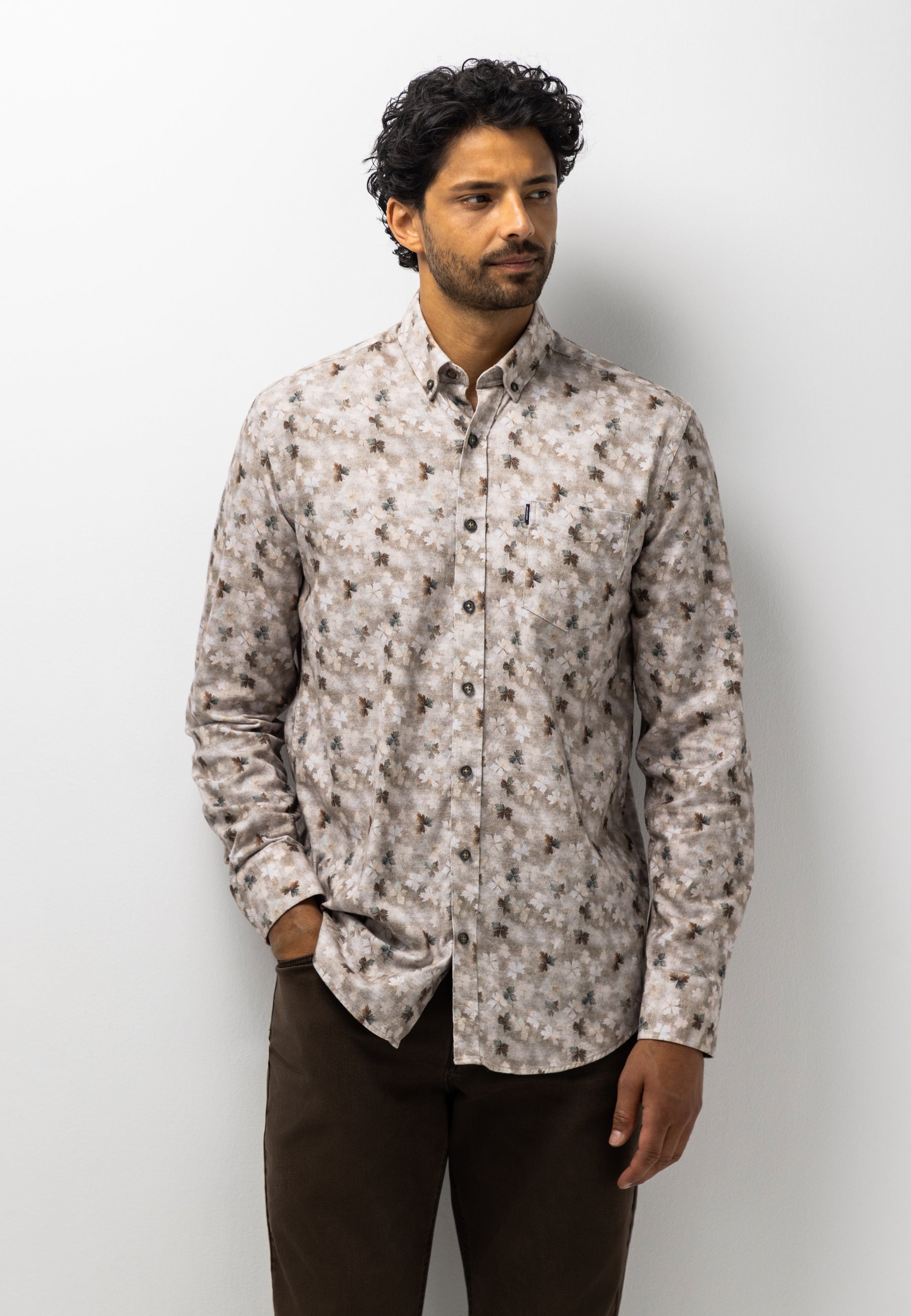 Flannel shirt with botanical print