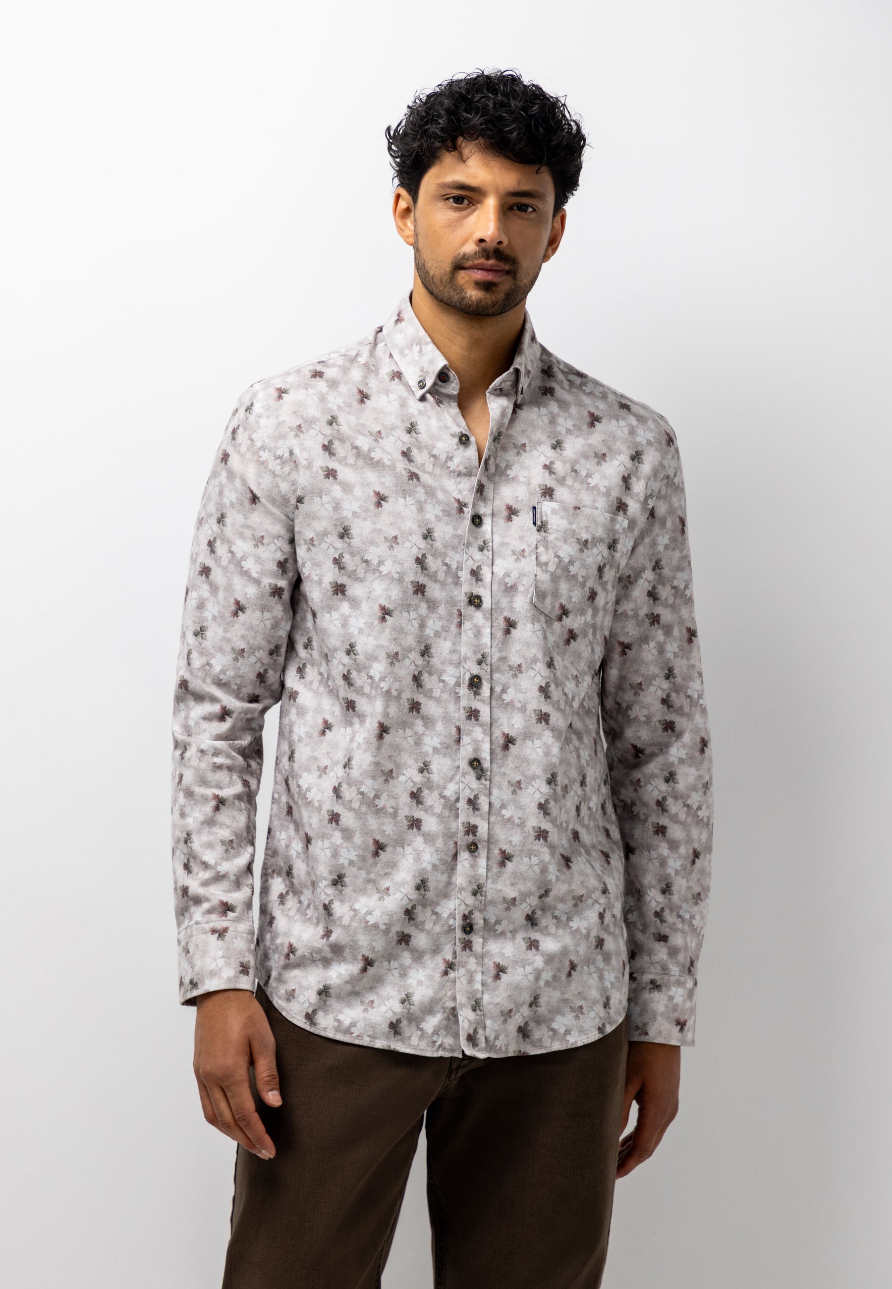 Flannel shirt with botanical print