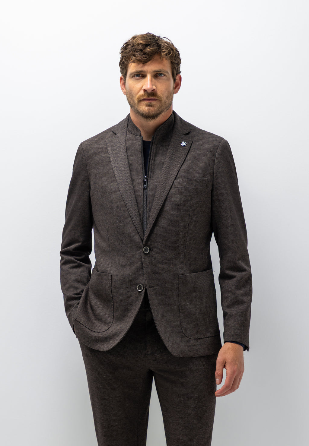 Gemêleerde blazer met visgraatdessin