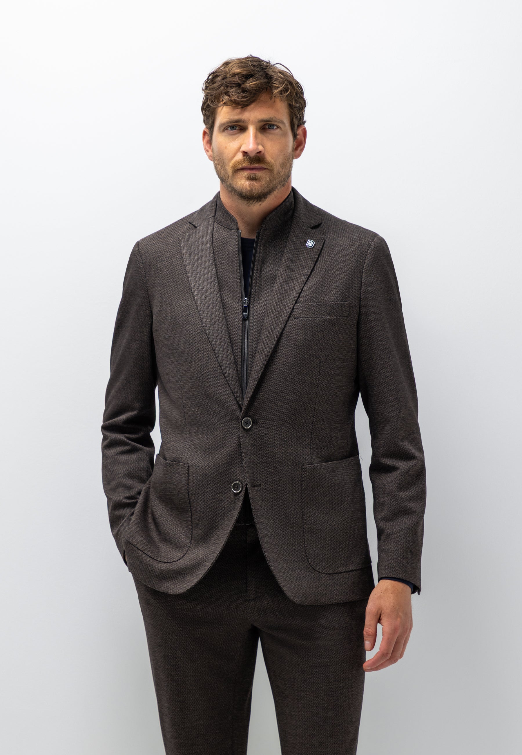 Gemêleerde blazer met visgraatdessin
