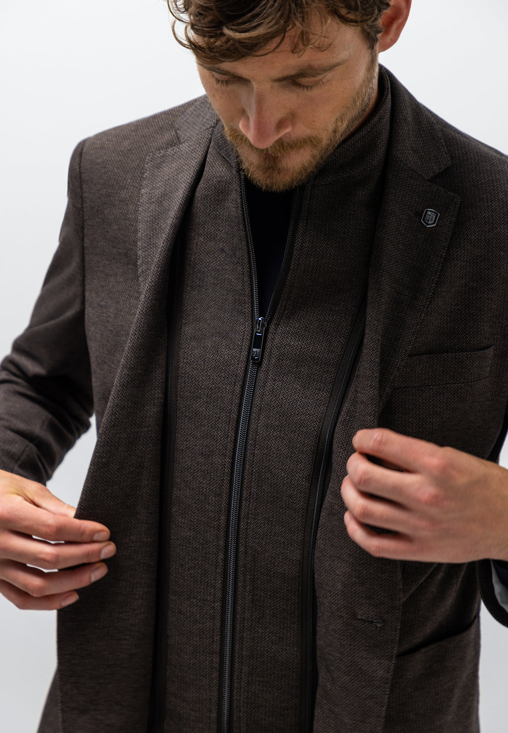 Gemêleerde blazer met visgraatdessin