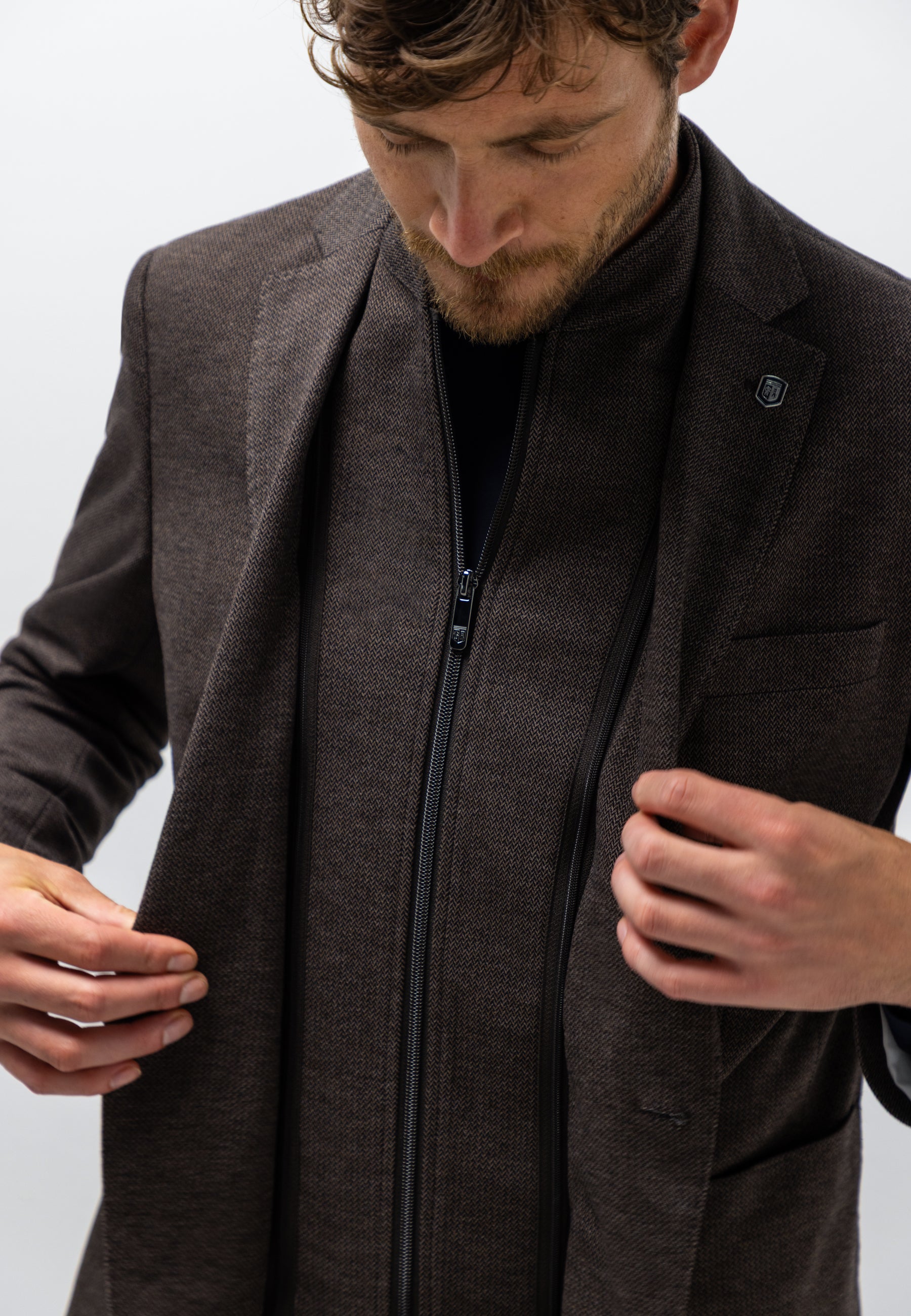 Gemêleerde blazer met visgraatdessin