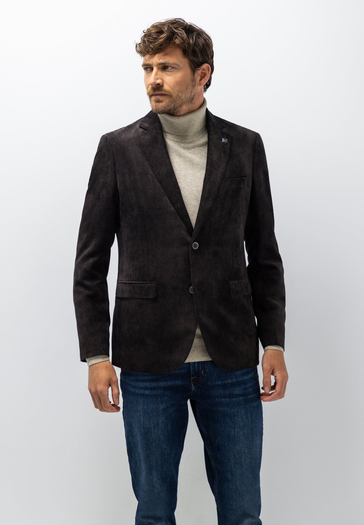 Mélange blazer with lapel collar