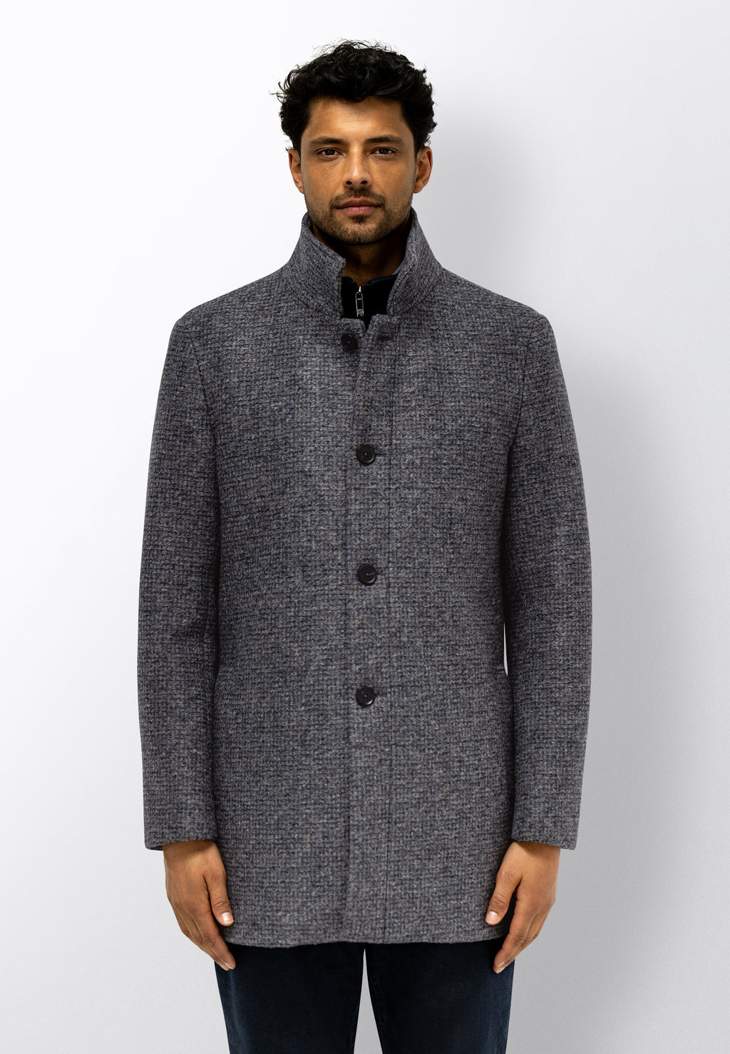 Checked overcoat in bonded wool blend