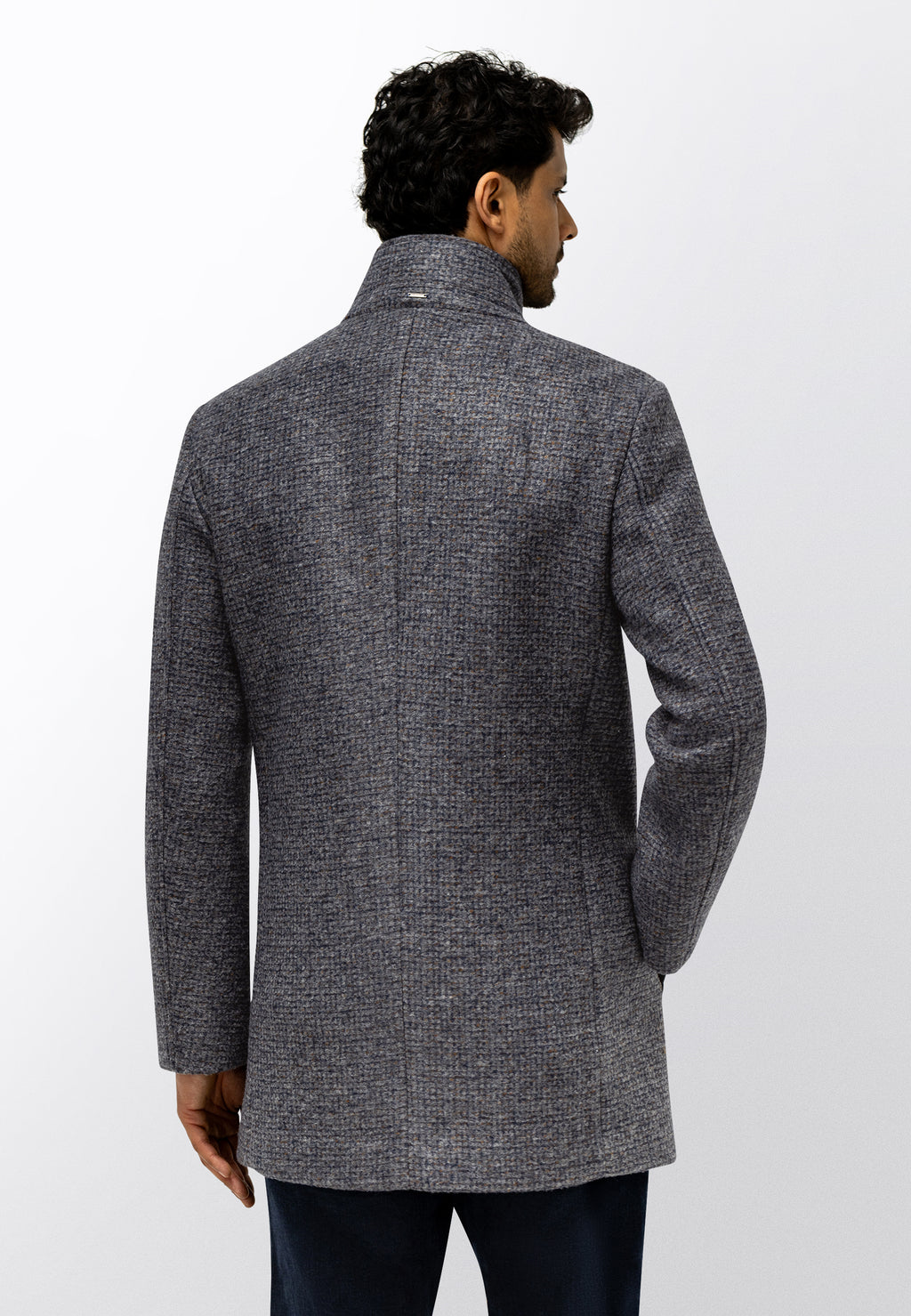 Checked overcoat in bonded wool blend