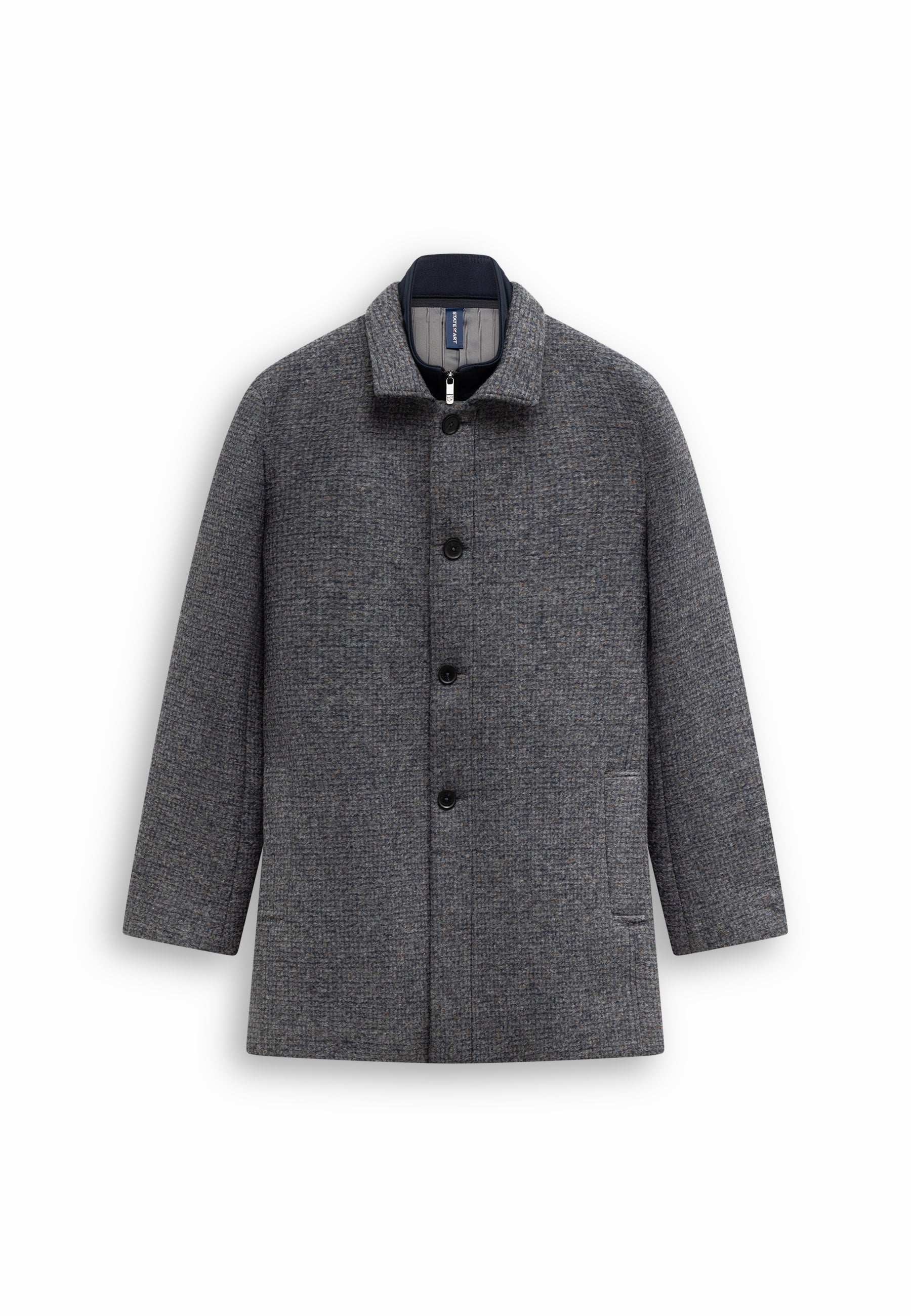 Checked overcoat in bonded wool blend