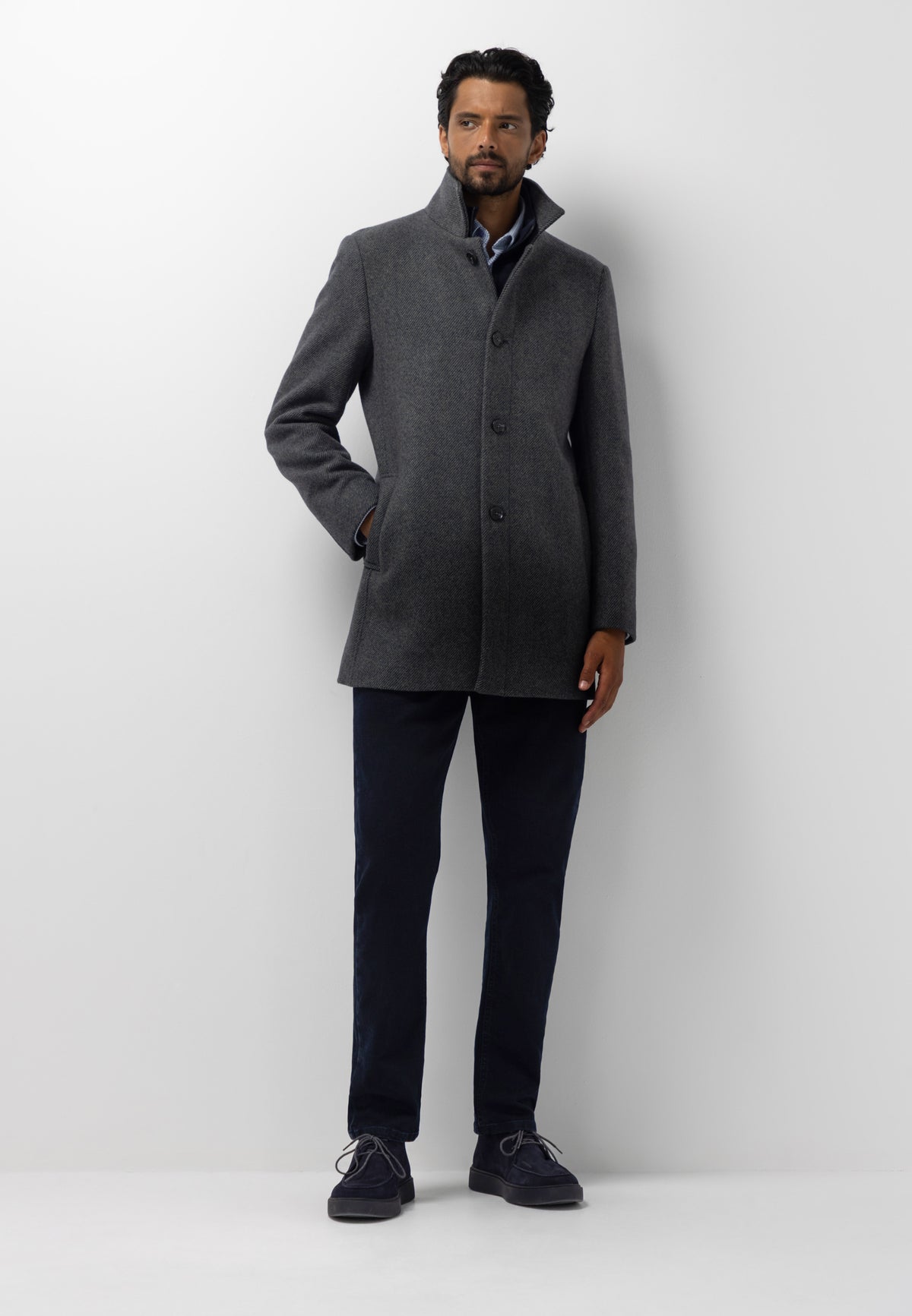 Manteau chiné avec empiècement zippé