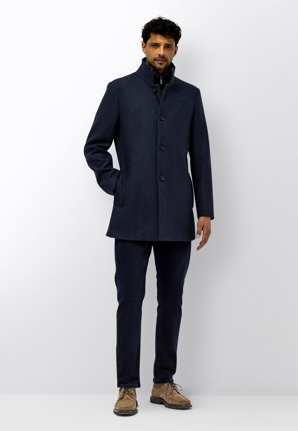 Mélange overcoat with zip insert