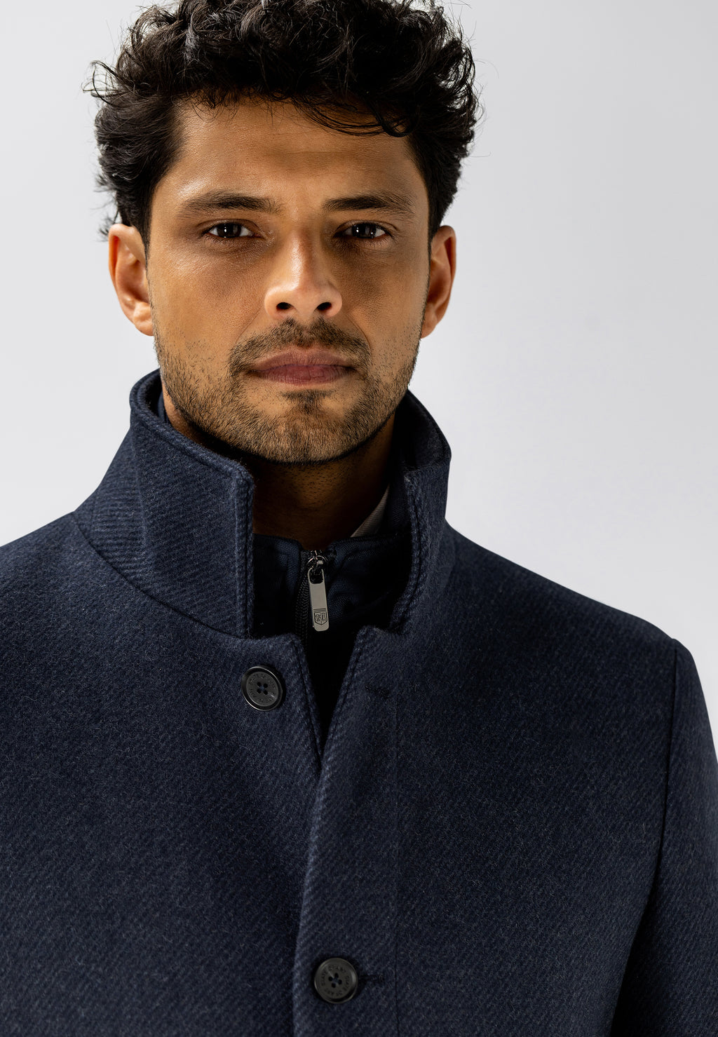 Mélange overcoat with zip insert