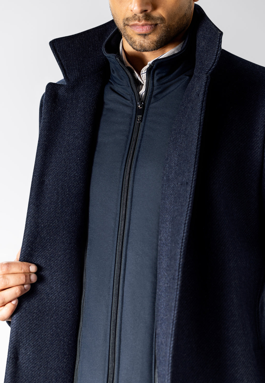 Mélange overcoat with zip insert