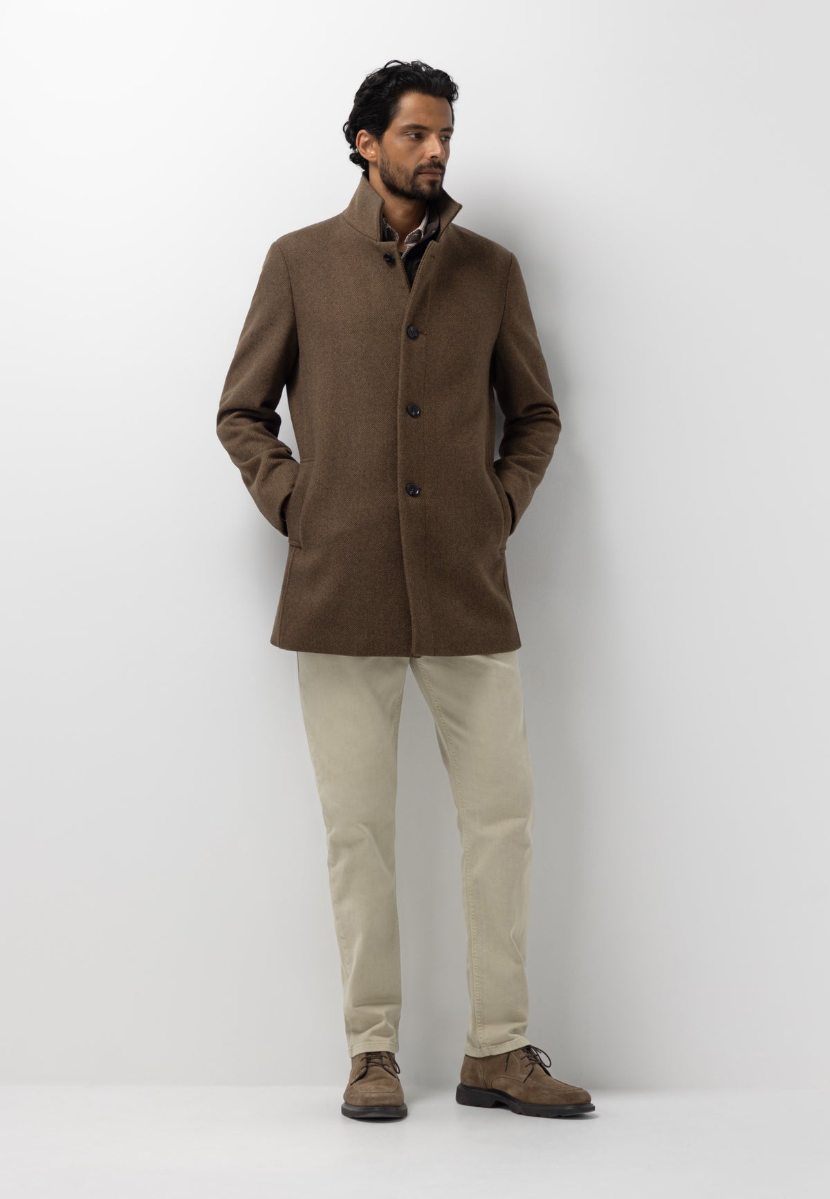 Manteau chiné avec empiècement zippé