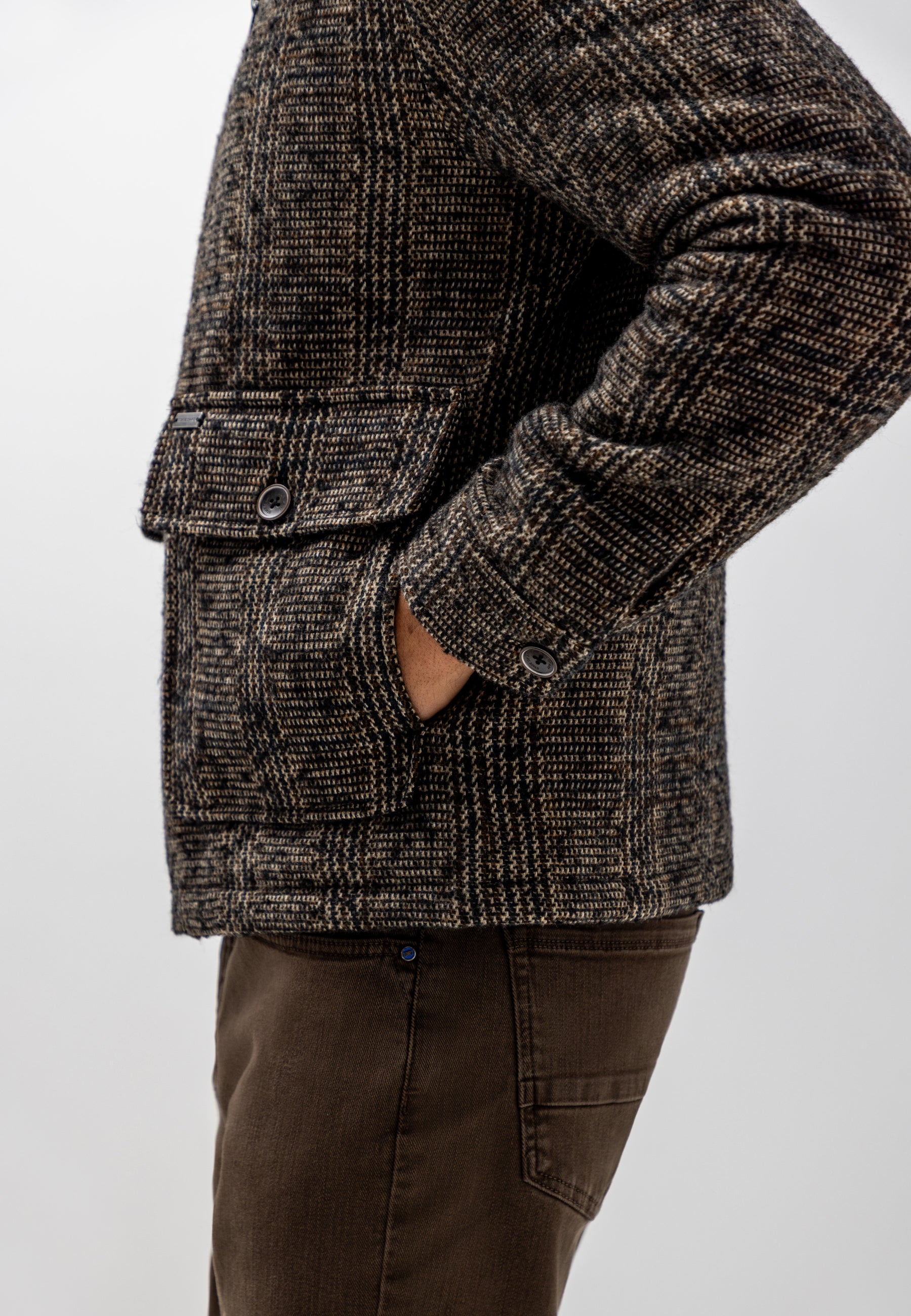 Checked jacket with large flap pockets