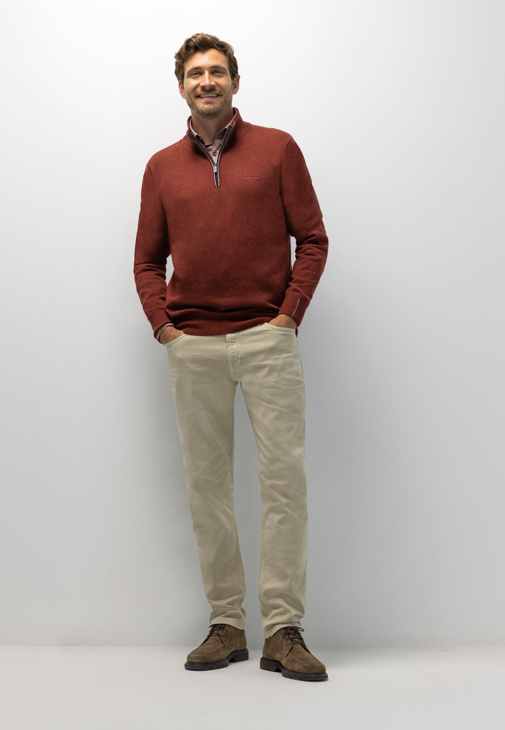 Cotton jumper with half zip