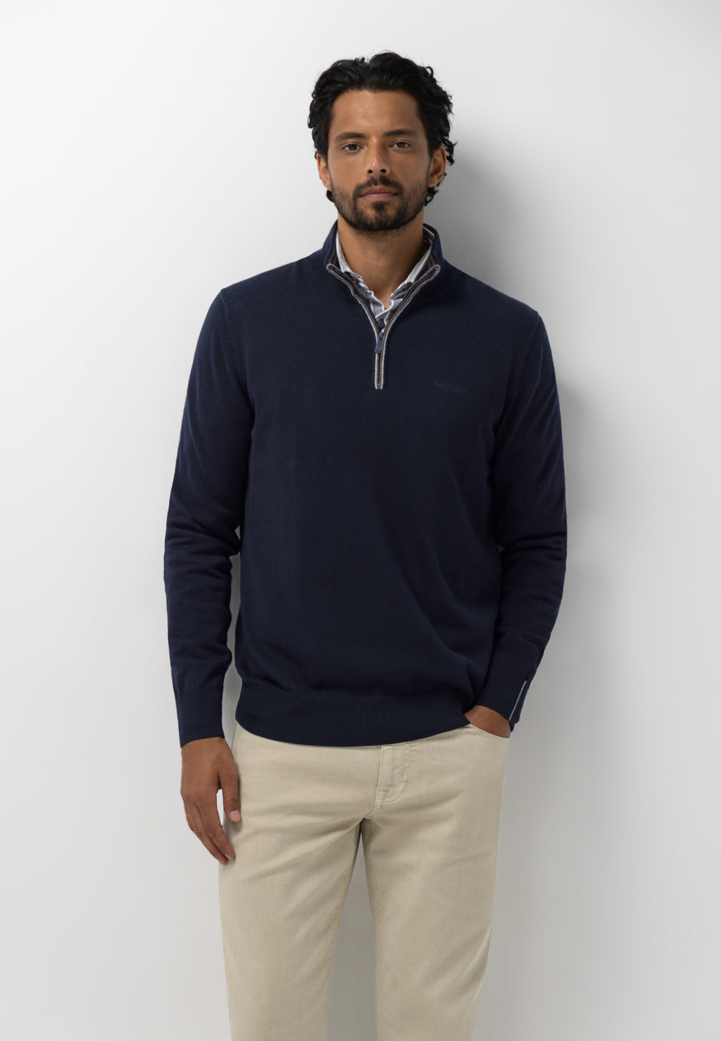 Cotton jumper with half zip