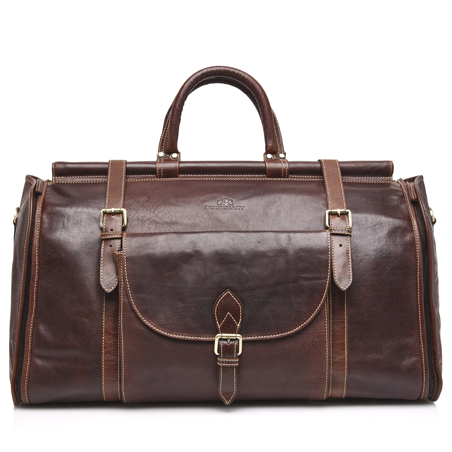 Weekend Bag of Leather - dark-brown plain