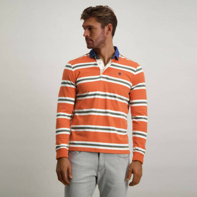 Striped-rugbyshirt-in-cotton---brick/greige
