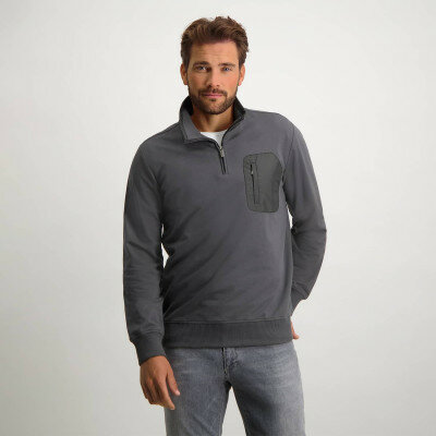 Sweatshirt-with-sportzip-and-nylon-details---dark-anthracite-plain
