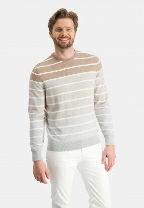 Striped-jumper-with-crew-neck---khaki/sand