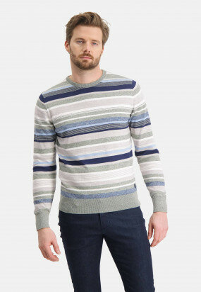 Cotton-jumper-with-stripes---emerald-green/greige