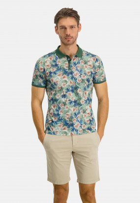 Polo-with-a-digital-flower-print---dark-green/pink
