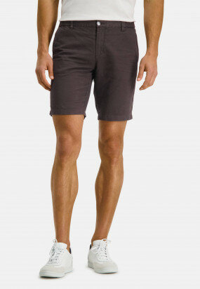 Shorts-of-a-linen-blend---dark-brown-plain