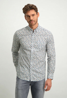 Organic-cotton-button-down-shirt---grey-blue/brick