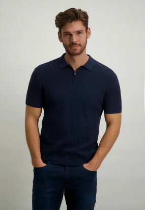 Short-sleeved-polo-with-zip---navy-plain