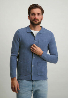 Cardigan-en-coton-avec-poches-plaquées---gris-bleu-uni