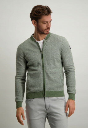 Bomber-cardigan-in-100%-cotton---moss-green/light-grey