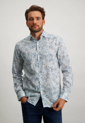 Overhemd-met-botanische-print---grijsblauw/khaki
