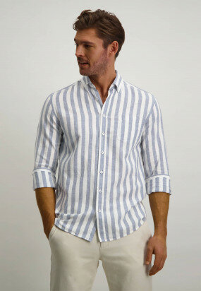 Overhemd-met-een-button-down-kraag---grijsblauw/wit