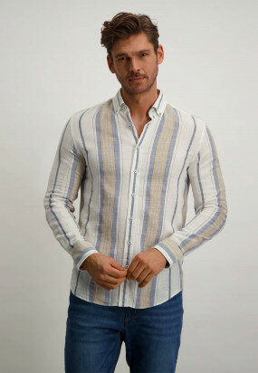 Striped-cotton-shirt---grey-blue/khaki